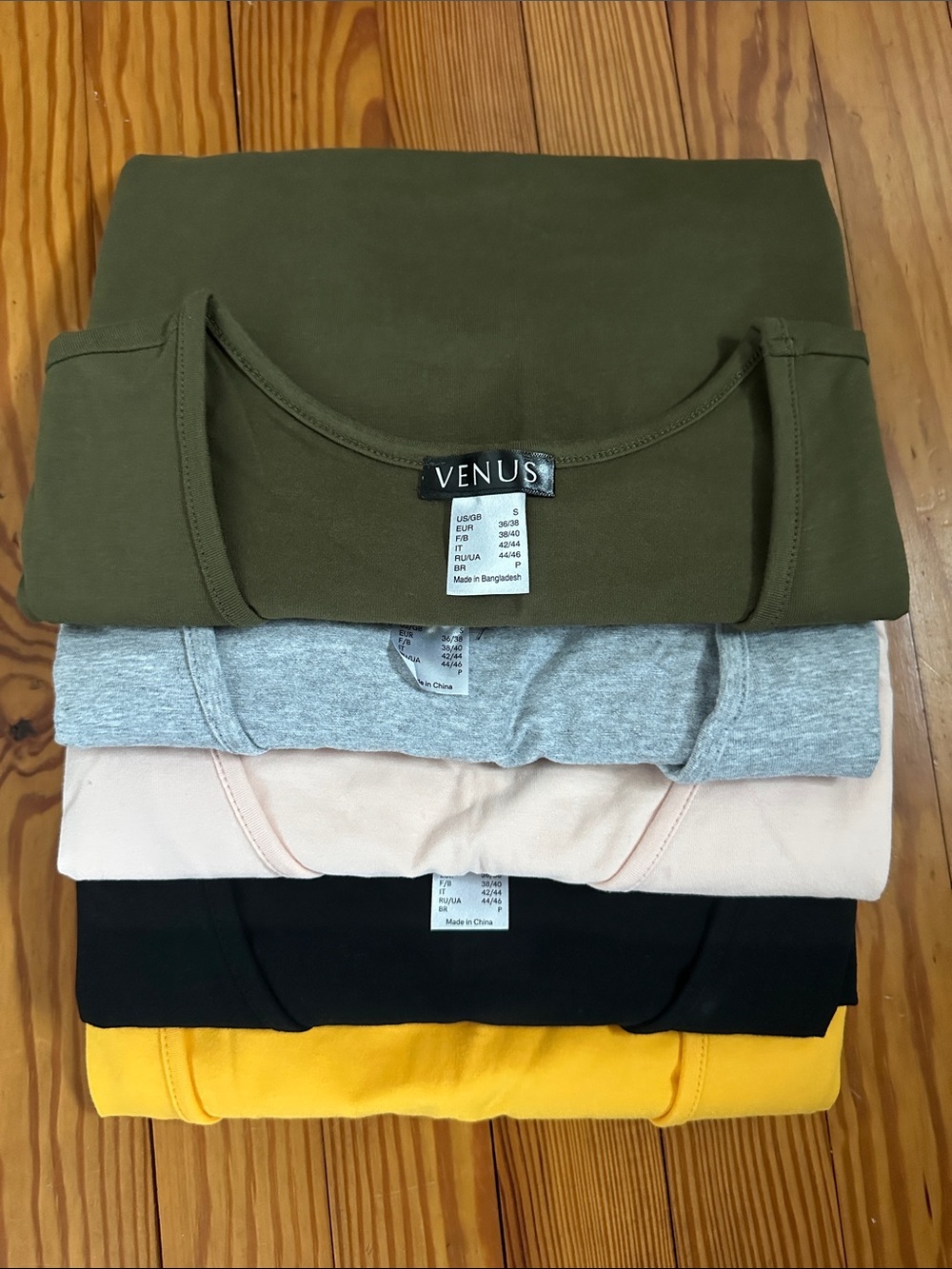 Venus tunic tees, set of 5 extra long tee shirts, v neck tee shirts, tunic tops